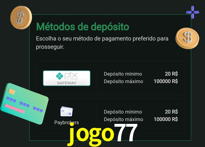 O cassino jogo77 oferece uma grande variedade de métodos de pagamento